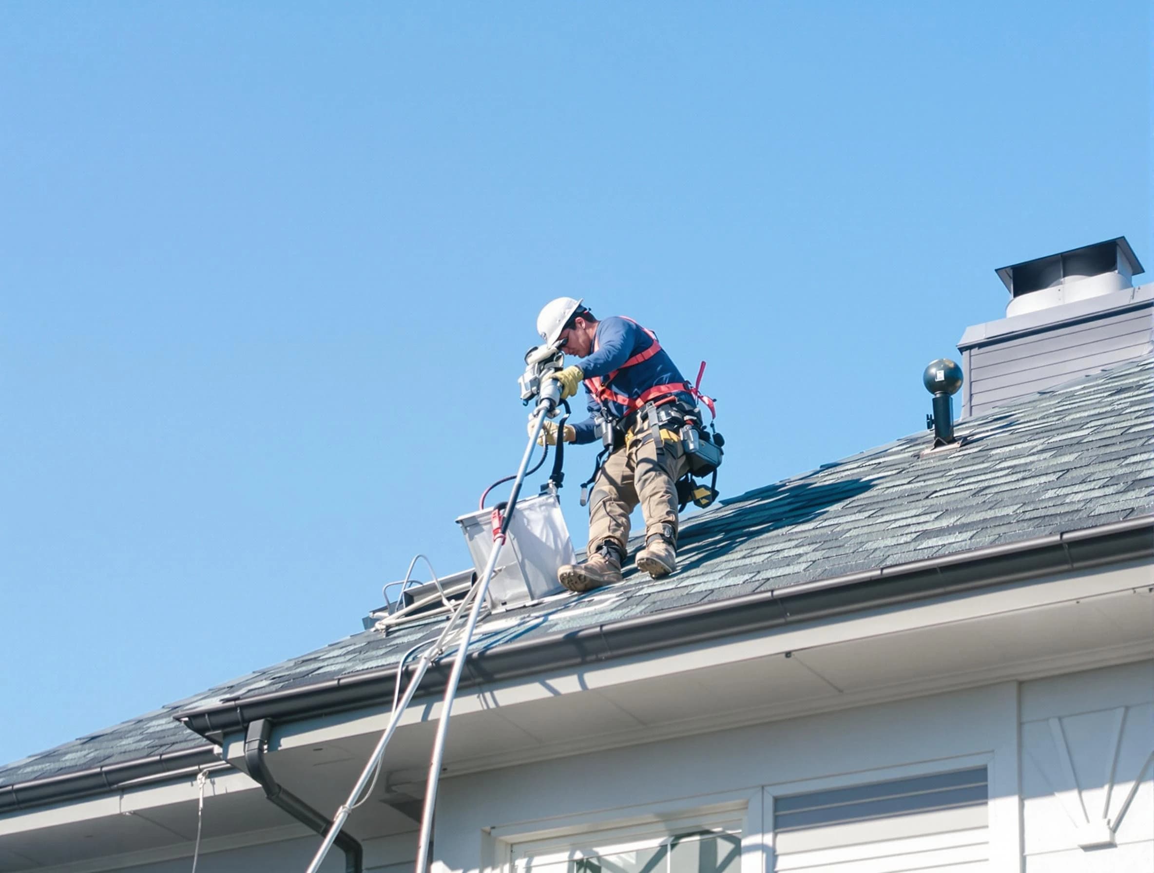 Stafford Courthouse Dryer Vent Cleaning certified technician cleaning a roof-mounted dryer vent system in Stafford Courthouse