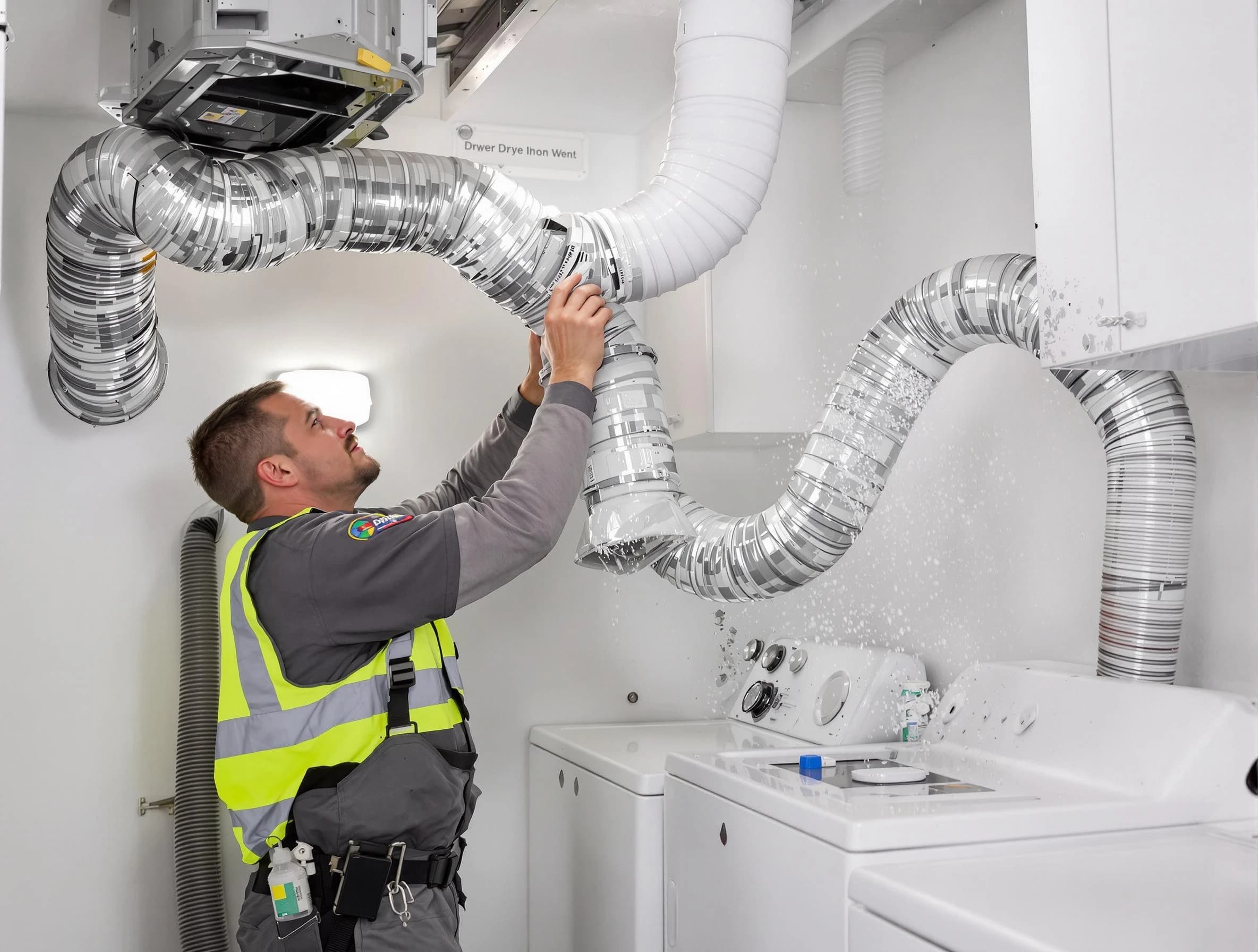Stafford Courthouse Dryer Vent Cleaning technician performing detailed dryer exhaust vent cleaning at a home in Stafford Courthouse